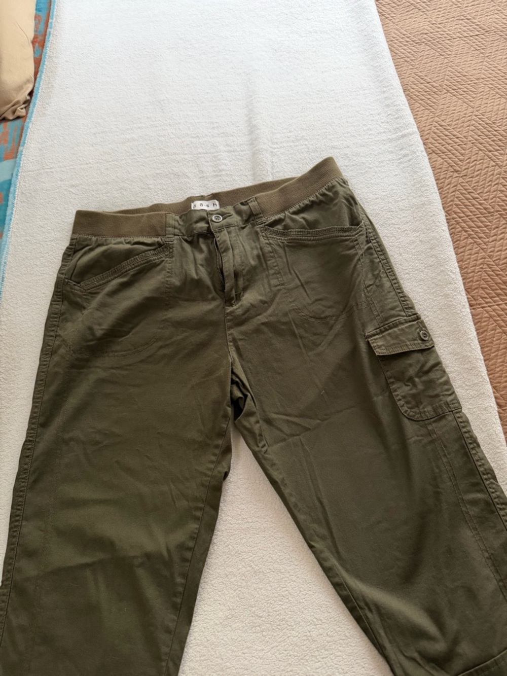 Ash Olive Green Elastic Waist Cargo Pants
